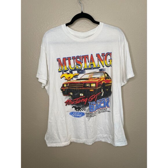 Ford Mustang Graphic White T-Shirt XL Vintage Style Short Sleeve Cotton Tee - Picture 2 of 5